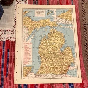1949 Michigan/Minnesota Map Ready to Frame 9 1/4” x 12 1/4” with Railroad Lines